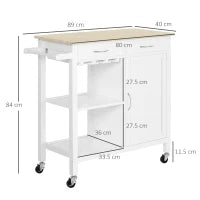 Carrello da Cucina Classico con Cassetti e Ruote in Legno Salvaspazio 89x40x84cm
