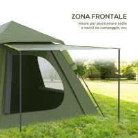 Tenda da Campeggio 2 Posti con Veranda, Finestre e Porta con Cerniera, 210x210x150 cm, Verde