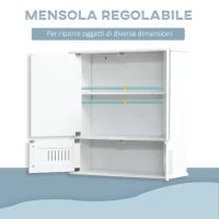 kleankin Mobiletto Bagno Pensile con Antine a Specchio, 55x17.5x60cm - Bianco