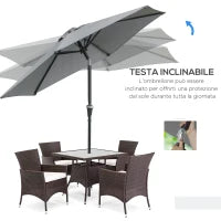 Ombrellone da Giardino Inclinabile 2.3x2m con Apertura a Manovella e 6 Stecche, Grigio