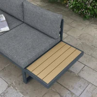 Set da Giardino 4 Pezzi in Alluminio con 2 Divanetti, Poltrona Angolare e Tavolino da Caffè, Grigio e Teak