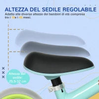 Bici Senza Pedali per Bambini max 4 Anni con Sella Regolabile, in Acciaio, PP, PU e TPR, 66.5x34x47 cm