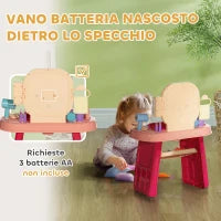 Tavolo Toeletta per Bambine 3-6 Anni con Specchio in Acrilico e Rubinetto, in PP e GPPS, 55x29x71 cm, Rosa