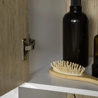 kleankin Colonna Bagno con 2 Ripiani Aperti e 2 Armadietti in Truciolato, 31.5x30x169 cm, Bianco e color Legno