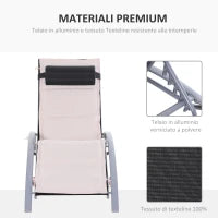 Sdraio da Giardino Reclinabile su 5 Livelli con Cuscino Rimovibile, Alluminio e Texteline, 170x64x82cm, Beige
