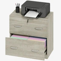 Cassettiera da Scrivania con 2 Cassetti con Guide per Cartelle Sospese per A4 Serratura e 2 Chiavi, 74x42x72 cm, Legno