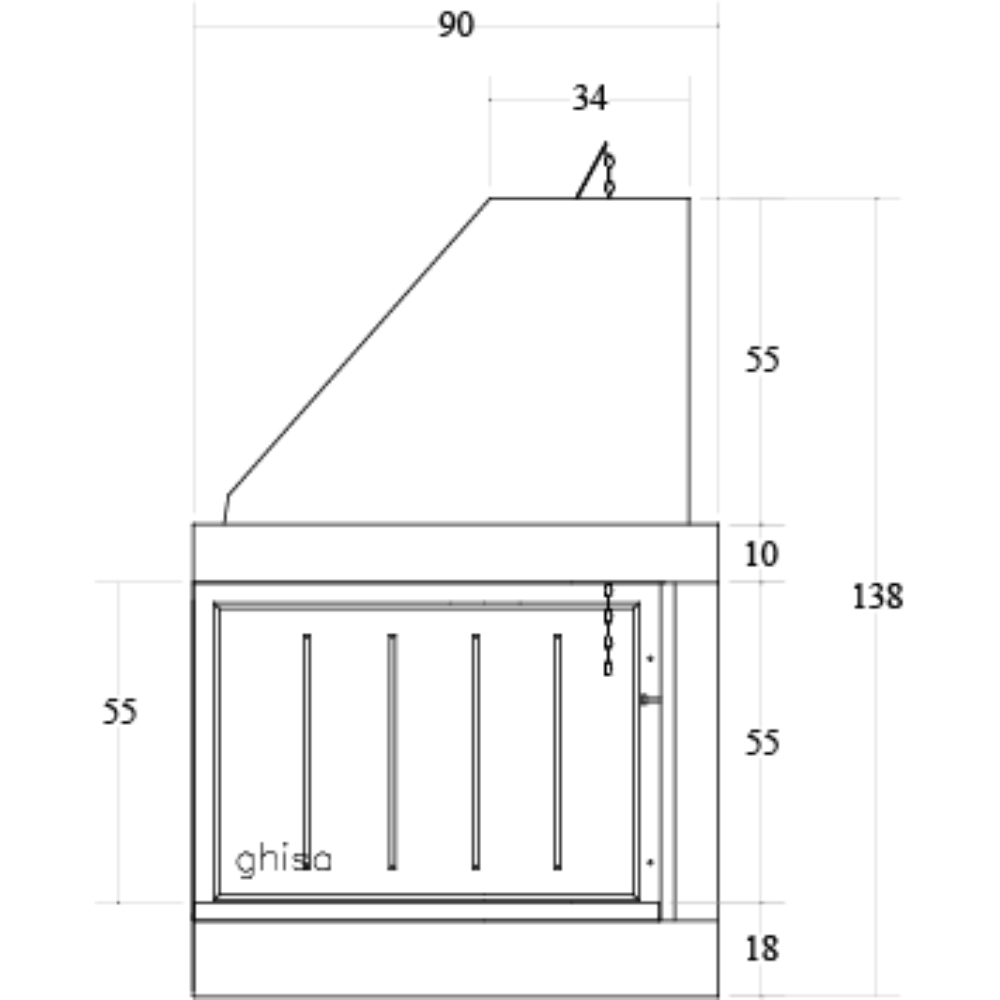 Camino legna prefabbricato ghisa focolare aperto reversibile ds90 tgh calore