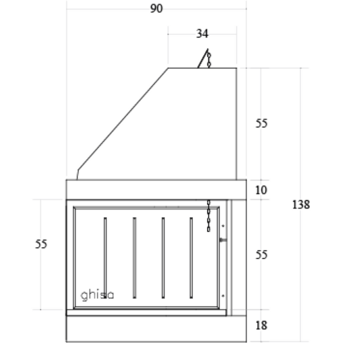 Camino legna prefabbricato ghisa focolare aperto reversibile ds90 tgh calore