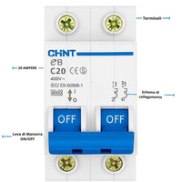 Chint interruttori magnetotermici 1p+n curva c 4,5ka serie eb 2 moduli *** ampere 20 ampere, confezione 1