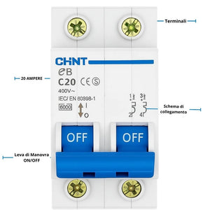 Chint interruttori magnetotermici 1p+n curva c 4,5ka serie eb 2 moduli *** ampere 20 ampere, confezione 1