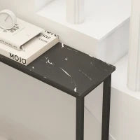 Console Ingresso Stretta con Superficie Effetto Marmo e Telaio in Metallo 100x20x66 cm Nero