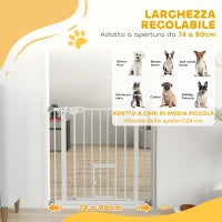 Cancellino per Cani con Porta Piccola, Montaggio a Pressione e Chiusura Automatica, 74-80x76.2cm, Bianco