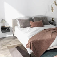 Set da 2 Comodini Moderni Sospesi con Cassetto e Mensola in Legno 35x32x22.5cm, Nero Lucido