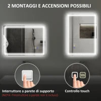 Specchio Bagno Antiappannante con Luce LED Regolabile, Speaker Bluetooth, Pulsanti Touch, 50x70 cm
