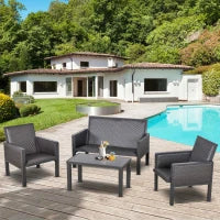 Salotto da Giardino con Divano da Esterno e Tavolino, Mobili da Giardino in Rattan Sintetico, Set 4 Pz, Grigio