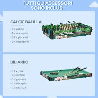 Tavolo da Gioco 6 in 1 con Calcio Balilla, Biliardo, Air Hockey, Ping Pong, Anelli e Hockey su Prato, 118x104x71 cm