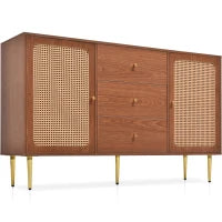 Credenza Moderna con 2 Ante e 3 Cassetti, Ripiano Regolabile, per Soggiorno e Camera da Letto, Colore noce