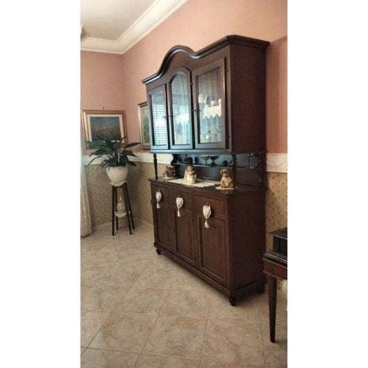 Cristalliera 6 ante 3 cassetti in stile classico in legno e mdf con rifinitura in noce lucido 150x43x220 H