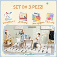 Set con Tavolo e 2 Sedie per Bambini con Schienale a Orsetto, Tavolino con Vano Contenitore, Bianco e Legno