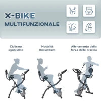 Cyclette Pieghevole con Schienale, Bande Elastiche e 8 Livelli di Resistenza Regolabile, Cyclette da Casa Silenziosa con Display LCD, Sensore di Frequenza Cardiaca, Porta Cellulare e Ruote