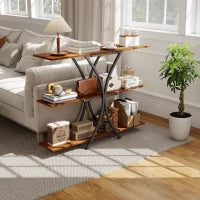 Consolle con 2 ripiani aperti e struttura metallica a X Stile industriale, Marrone Rustico