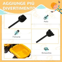 Camion Giocattolo per Bambini 12-36 Mesi con Pala e Rimorchio, in PP e Metallo, 91x29x44 cm, Giallo