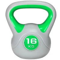 Kettlebell 16kg in PU e Sabbia con Base Piatta e Impugnatura per Stacchi, Squat e Sollevamenti, 26x18x32 cm, Verde