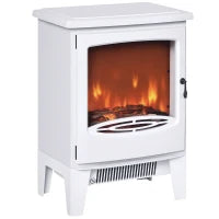 Camino Elettrico da Terra con Effetto Fiamma, Temperatura Regolabile 900W-1800W, Copertura 15-20m², 39x26x54.8cm, Bianco