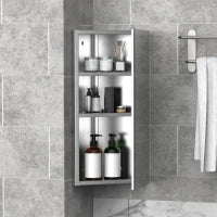 Armadietto Angolare Bagno in Acciaio Anta a Specchio Chiusura Magnetica 3 Ripiani Salvaspazio 60x30x18.4cm