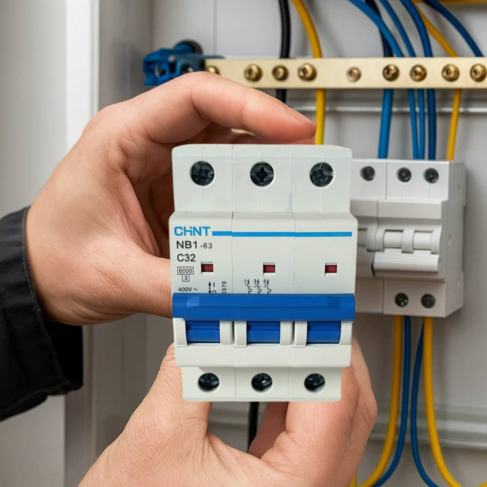 Chint nb1-63 interruttore magnetotermico 3p curva c 6ka guida din *** ampere 32 ampere, confezione 1