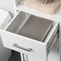 kleankin Armadietto Bagno con Scaffale a 3 Livelli, 1 Cassetto e 1 Mobiletto, 34x30x163cm