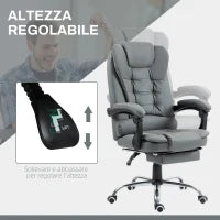 Sedia da Ufficio Ergonomica Reclinabile a 145° con Poggiapiedi Estraibile in Finta Pelle, Grigio