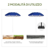 Ombrellone da Spiaggia Inclinabile con Fodera Riflettente, in Acciaio e Poliestere, Ø1.7x2.05 m, Blu