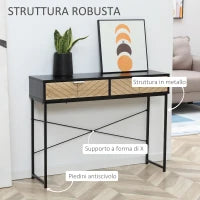 Consolle Moderna per Ingresso e Soggiorno con 2 Cassetti in Metallo 100x30x75cm - Nero