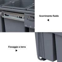 Pattumiera Estraibile da 40L con 3 Contenitori per Raccolta Differenziata, 48x34.2x41.8 cm, Grigio