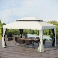 Gazebo da Giardino 4x3m con Zanzariera, Tende e Doppio Tetto in Alluminio e Poliestere, Crema