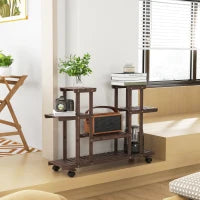 Scaffale Portafiori a 4 Livelli, Fioriera da Esterno e Interno in Legno con 4 Ruote, 123.5 x 33 x 80cm