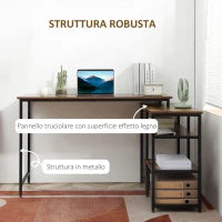 Scrivania Angolare con Scaffale a 3 Ripiani in Stile Industriale, 135x90x79 cm, Marrone e Nero