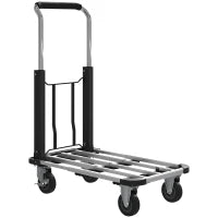 Carrello Portapacchi Pieghevole con Pedana Estensibile, Capacità 150 kg, Maniglia Regolabile, Argento