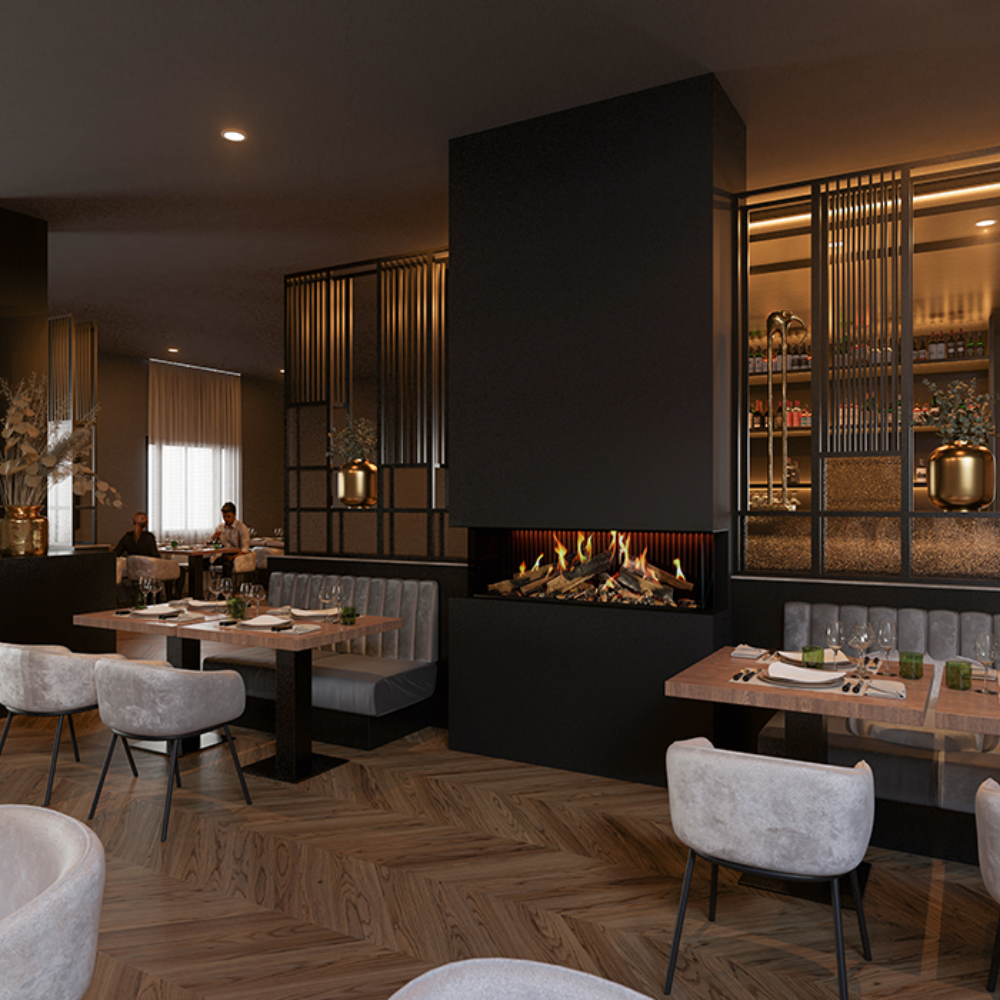 Camino elettrico virtuo 130 evolve telecomando ciocchi ceramici simil-legno