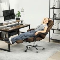 Poltrona da ufficio con altezza regolabile, schienale reclinabile, poggiapiedi e braccioli imbottiti, marrone