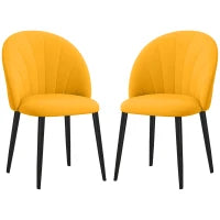 Set 2 Sedie da Pranzo Design Nordico in Metallo e Tessuto Effetto Velluto Giallo e Nero, 52x54x79 cm