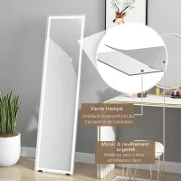 Specchio rettangolare a pavimento a piena lunghezza con illuminazione LED da appoggiare o a parete 150 x 40 cm bianco
