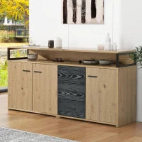 Credenza Moderna con 3 Ante e 3 Cassetti, Maniglie in Metallo, per Soggiorno e Cucina, 150x35x75.9 cm, Nero Marrone