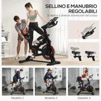 Cyclette da Casa con Volano da 8 kg e Schermo LCD, in Acciaio e ABS, 103x53x100-114 cm, Rosso e Nero