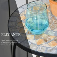 Tavolino da Giardino, Tavolo da Esterno in Metallo Nero e Ceramica, Verde e Arancione Ф36 x 58cm