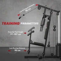 Stazione Fitness Multifunzione Power Tower con Pesi fino 45kg e Panca Imbottita, 135x103x210cm