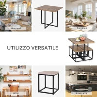 Set 5 Pezzi Sedie Tavolo Sala da Pranzo Moderne in Stile Industriale, Legno e Metallo, Nero e Color Legno
