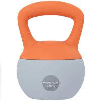 Kettlebell 12 kg Riempita con Sabbia Metallica, Manico Antiscivolo 21x21x30 cm Arancione e Grigio