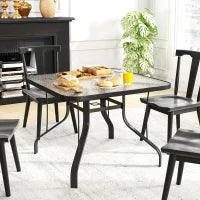 Tavolo da Giardino Quadrato a 4 Posti con Piano in Vetro e Foro per Ombrellone Ø54 mm, Nero